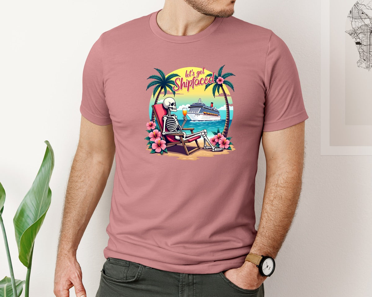 brand:Bella Canvas|color:Heather Mauve|Cruise Lets Get Shipfaced Graphic T-Shirt