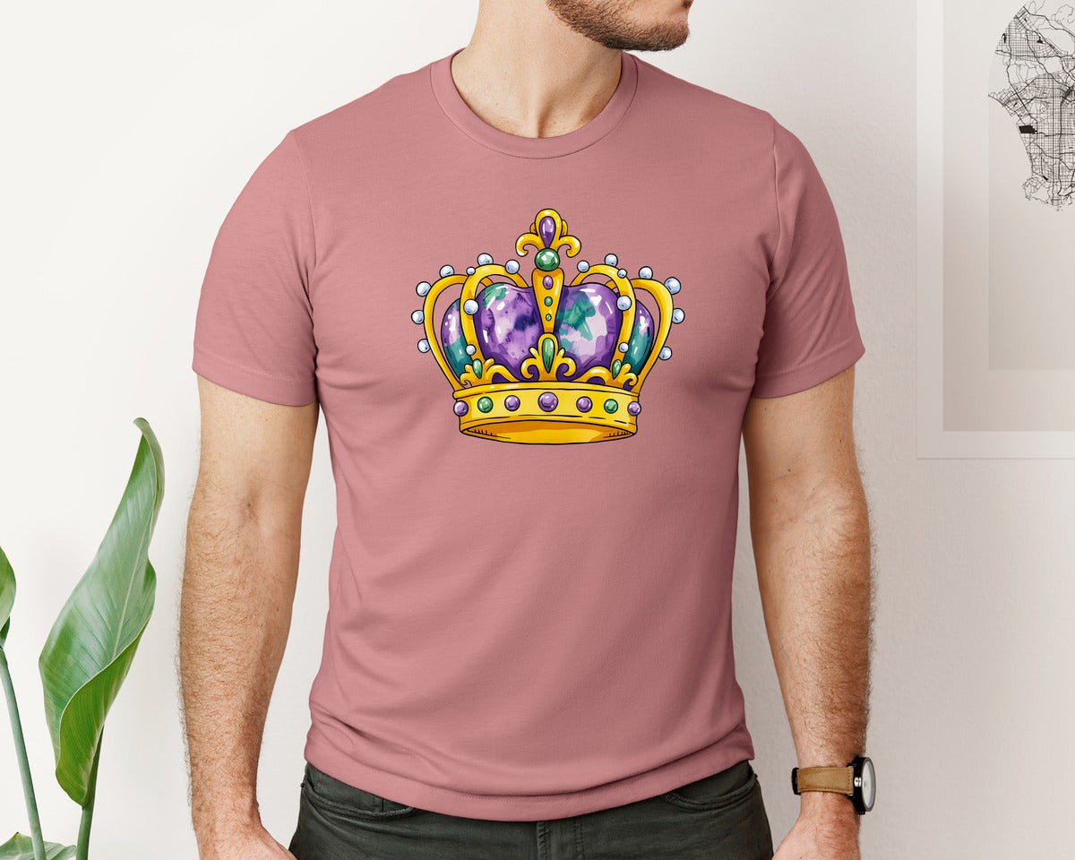 brand:Bella Canvas|color:Heather Mauve|Mardi Gras Crown Mardi Gras Queen Graphic T-Shirt