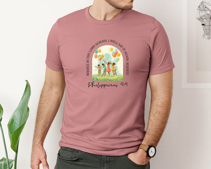 brand:Bella Canvas|color:Heather Mauve|Christian Bible Verse Philippians 44 Graphic T-Shirt