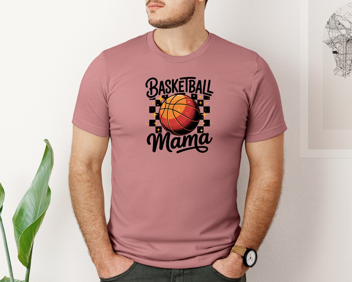 brand:Bella Canvas|color:Heather Mauve|Basketball Mama Retro Basketball Mom Graphic T-Shirt