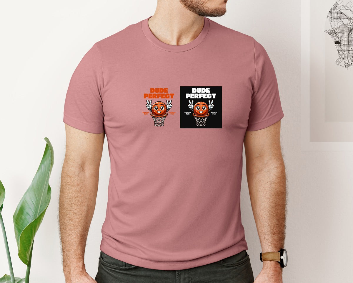 brand:Bella Canvas|color:Heather Mauve|Dude Perfect Basketball Design Graphic T-Shirt