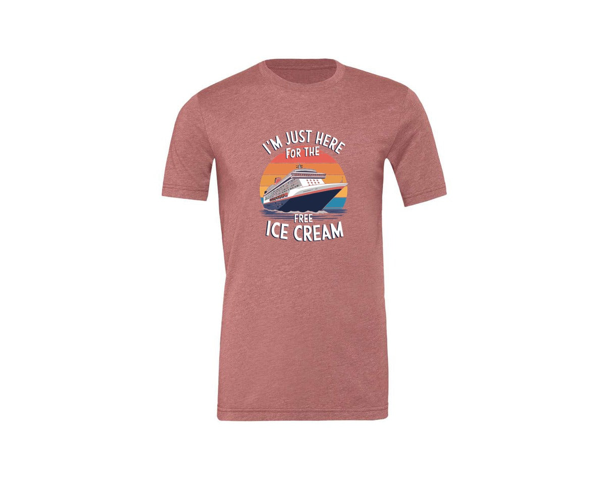 brand:Generic|color:Heather Mauve|Im Just Here For The Free Ice Cream 2 Graphic T-Shirt