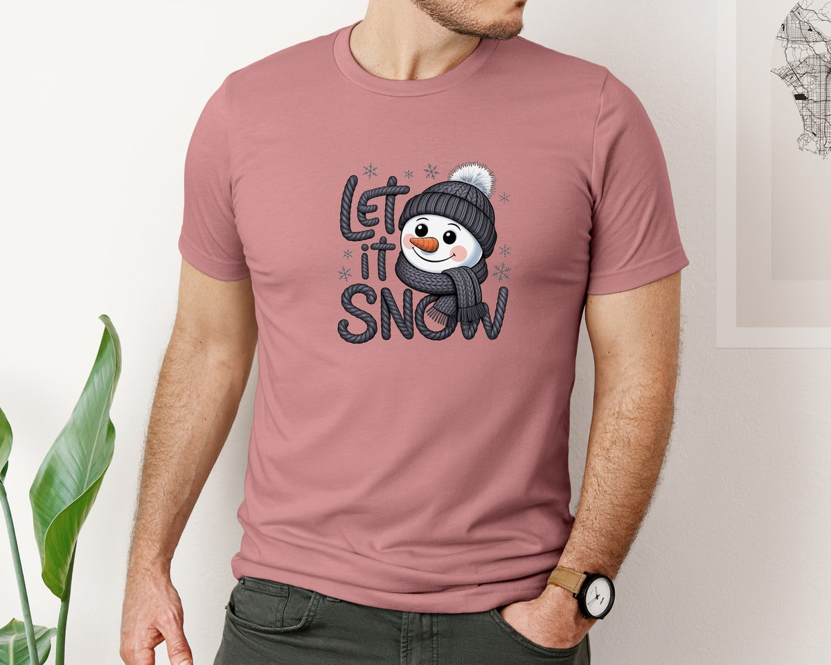 brand:Bella Canvas|color:Heather Mauve|Let It Snow Latch Hook Yarn Crochet Graphic T-Shirt