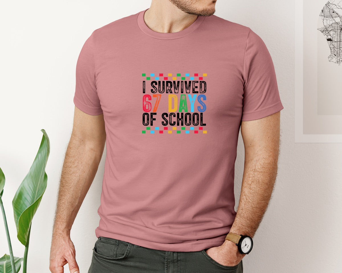 brand:Bella Canvas|color:Heather Mauve|I Survived 67 Days Of School 19 Graphic T-Shirt