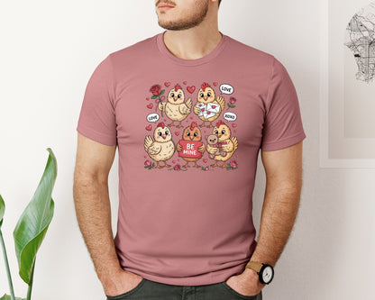 brand:Bella Canvas|color:Heather Mauve|Retro Valentines Day Farm Chickens Graphic T-Shirt