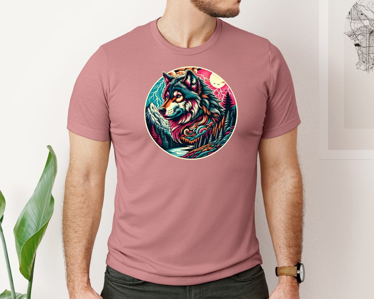 brand:Bella Canvas|color:Heather Mauve|Vintage Wolf 90S Graphic Shirt Graphic T-Shirt