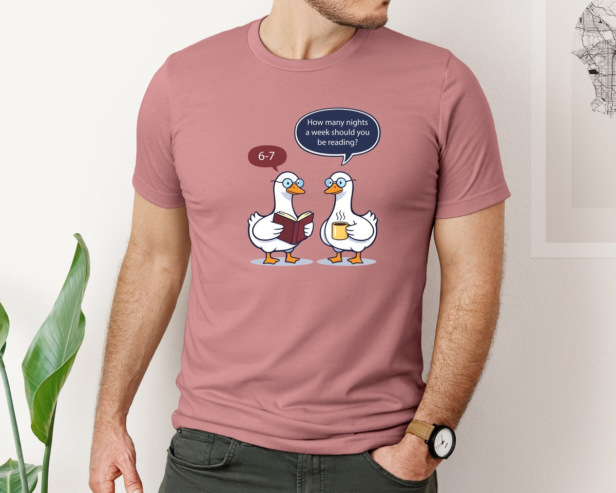 brand:Bella Canvas|color:Heather Mauve|Funny Reading Meme 6 7 Nights Duck Graphic T-Shirt
