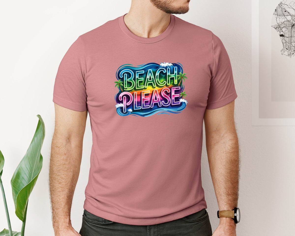 brand:Bella Canvas|color:Heather Mauve|Colorful Summer Beach Please Graphic T-Shirt