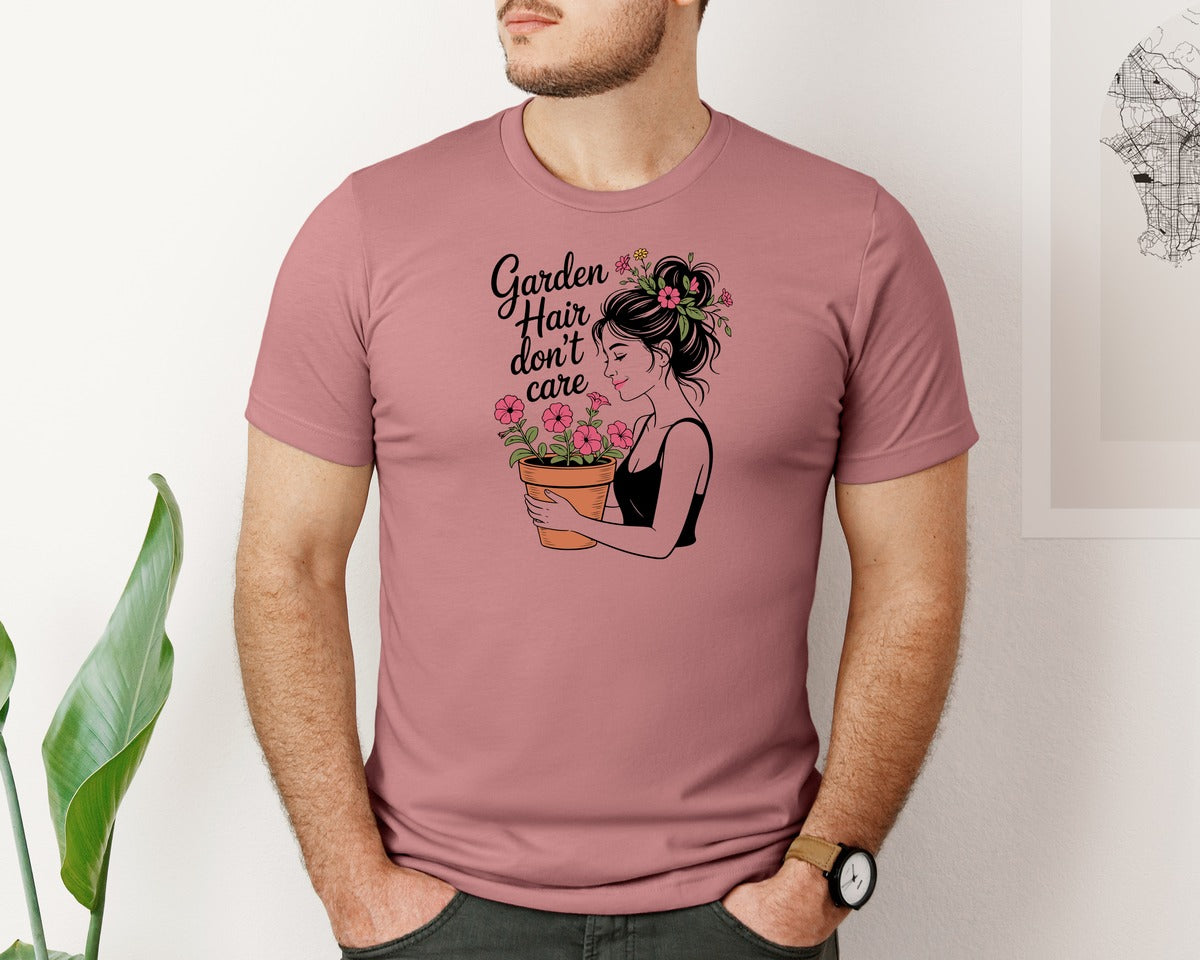 brand:Bella Canvas|color:Heather Mauve|Garden Hair Dont Care T Shirt Design Graphic T-Shirt