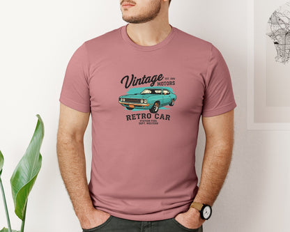 brand:Bella Canvas|color:Heather Mauve|Vintage Motor Car Graphic T-Shirt