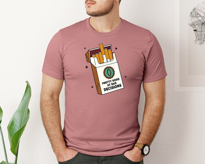 brand:Bella Canvas|color:Heather Mauve|Pretty Good At Bad Decisions Western Graphic T-Shirt