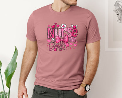 brand:Bella Canvas|color:Heather Mauve|Pink Nurse Valentine Nurse Life Graphic T-Shirt