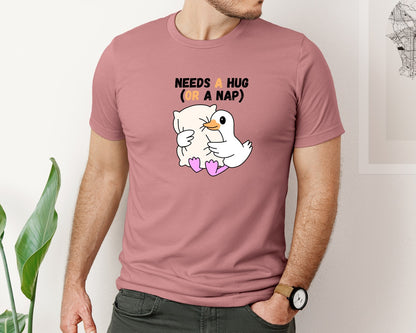 brand:Bella Canvas|color:Heather Mauve|Cute Duck Needs A Hug Or A Nap Graphic T-Shirt