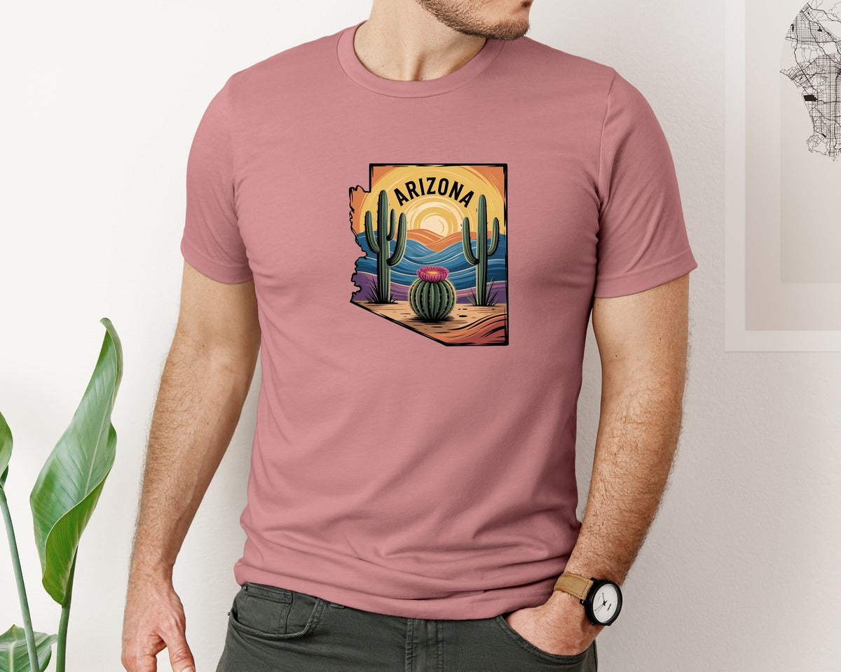 brand:Bella Canvas|color:Heather Mauve|Arizona Desert Cactus Design 3 Graphic T-Shirt