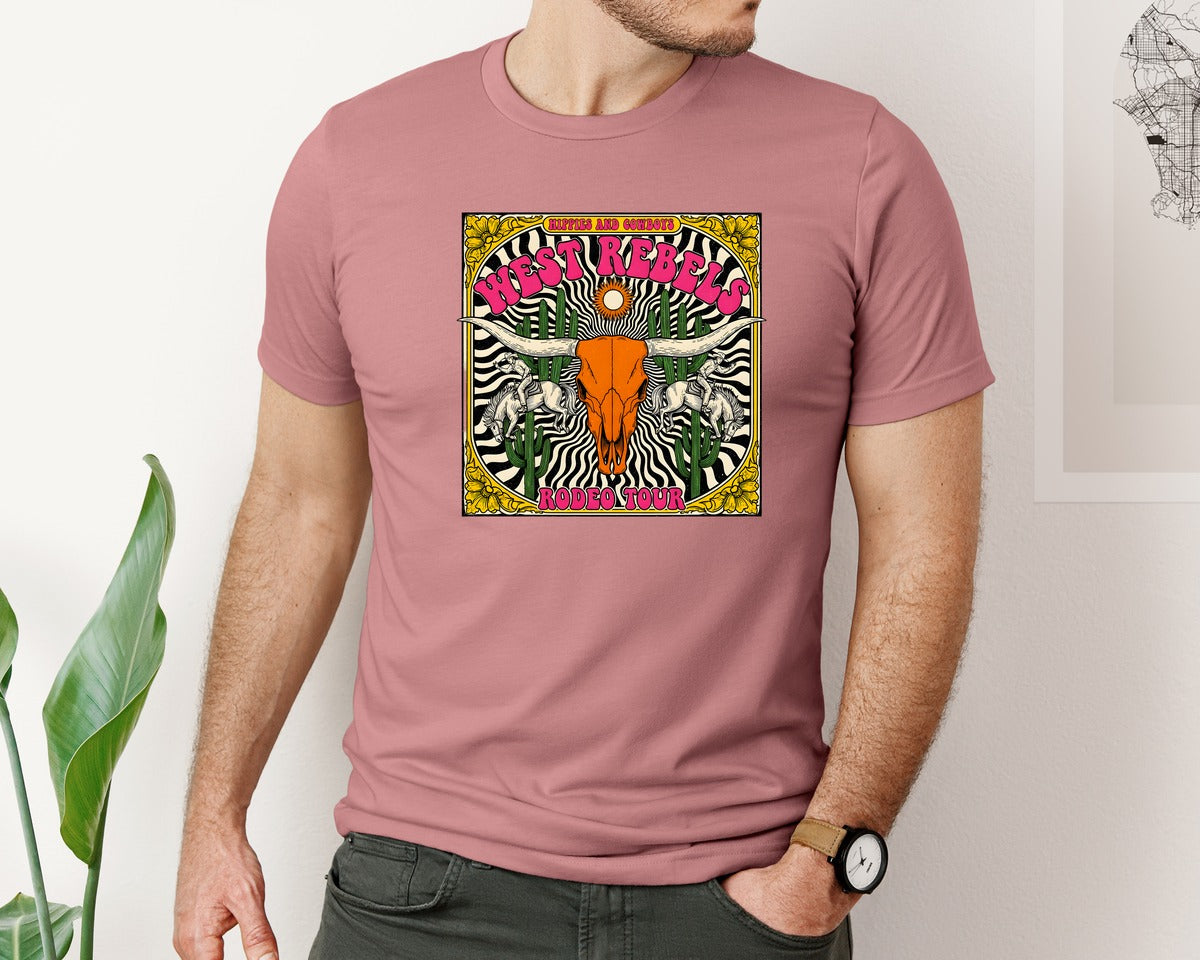 brand:Bella Canvas|color:Heather Mauve|West Rebels Vintage Rodeo Tour Shirt Graphic T-Shirt