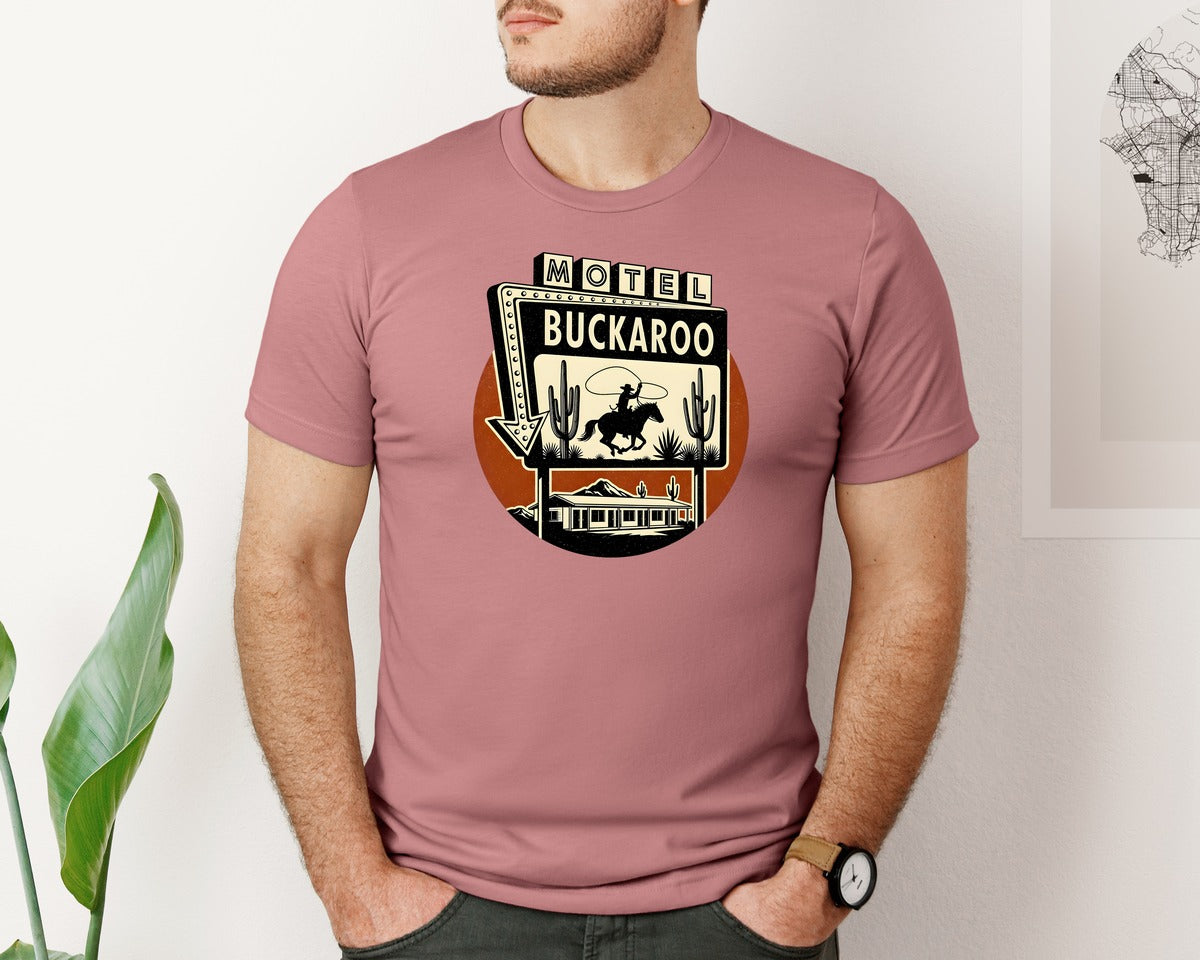 brand:Bella Canvas|color:Heather Mauve|Buckaroo Rodeo Motel Graphic T-Shirt