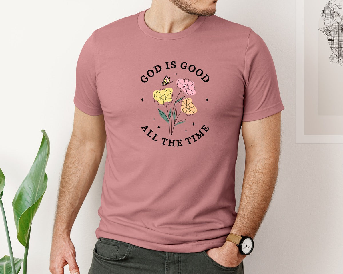 brand:Bella Canvas|color:Heather Mauve|Christian God Is Good All The Time Graphic T-Shirt