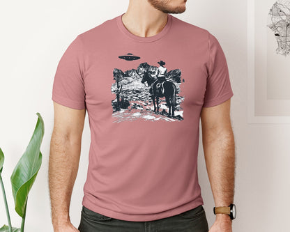 brand:Bella Canvas|color:Heather Mauve|Cowboy Ufo Western Shirt Graphic T-Shirt
