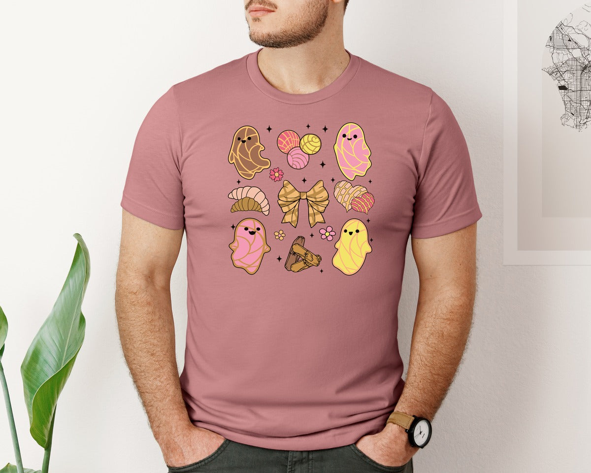 brand:Bella Canvas|color:Heather Mauve|Pan Dulce Ghost Graphic T-Shirt