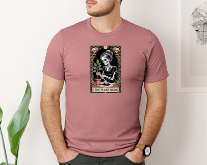 brand:Bella Canvas|color:Heather Mauve|Plant Mom Tarot Card Skeleton Halloween Graphic T-Shirt