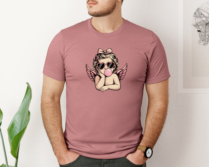 brand:Bella Canvas|color:Heather Mauve|Cute Cupid Girl Valentine Graphic T-Shirt
