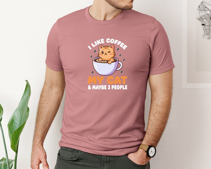 brand:Bella Canvas|color:Heather Mauve|Funny Cat And Coffee Lover T Shirt Graphic T-Shirt