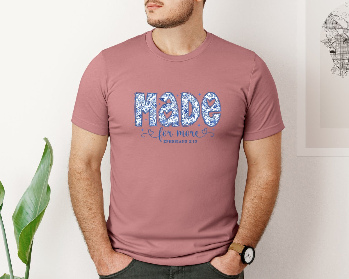brand:Bella Canvas|color:Heather Mauve|Made For More Blue Chinoiserie Graphic T-Shirt