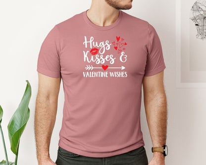 brand:Bella Canvas|color:Heather Mauve|Hugs And Kisses Valentine Wishes Graphic T-Shirt