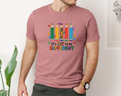 brand:Bella Canvas|color:Heather Mauve|Its Ok To Be Different Graphic T-Shirt
