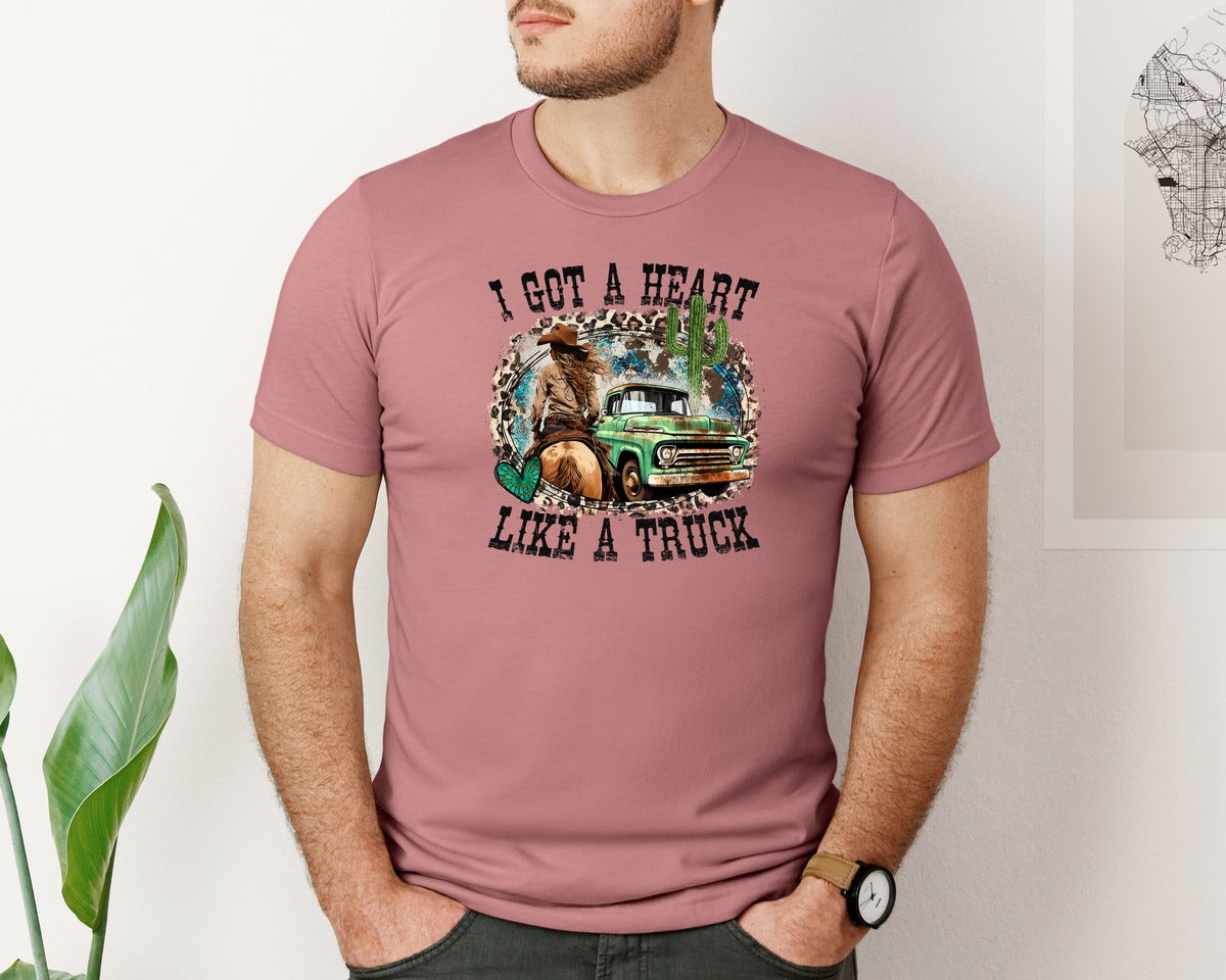 brand:Bella Canvas|color:Heather Mauve|Heart Like A Truck Country Graphic T-Shirt