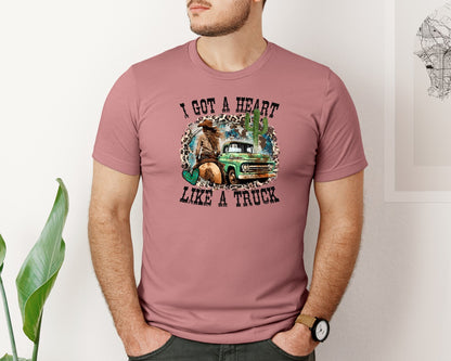 brand:Bella Canvas|color:Heather Mauve|Heart Like A Truck Country Graphic T-Shirt