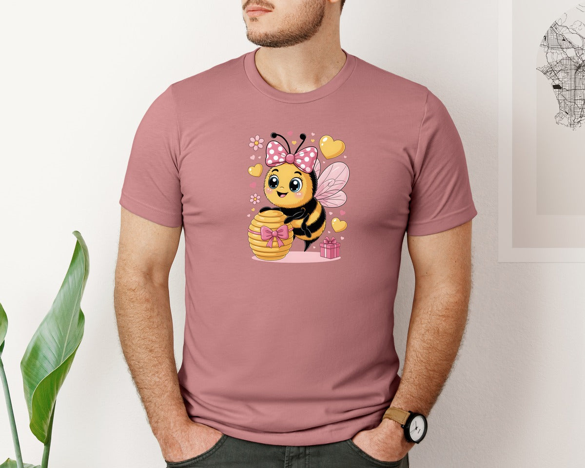 brand:Bella Canvas|color:Heather Mauve|Valentines Day Cute Baby Bee 31 Graphic T-Shirt