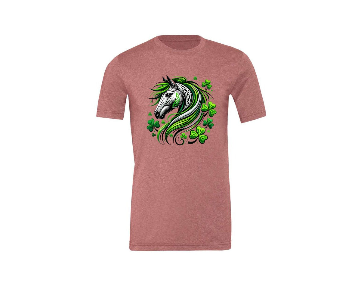 brand:Generic|color:Heather Mauve|St Patricks Day Horse Lucky Graphic T-Shirt