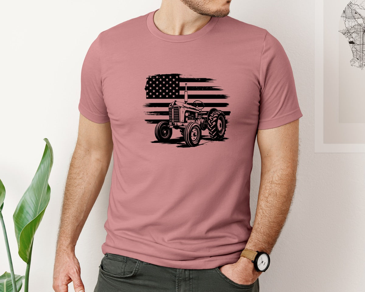 brand:Bella Canvas|color:Heather Mauve|Tractor Flag Vector T Shirt Design Graphic T-Shirt