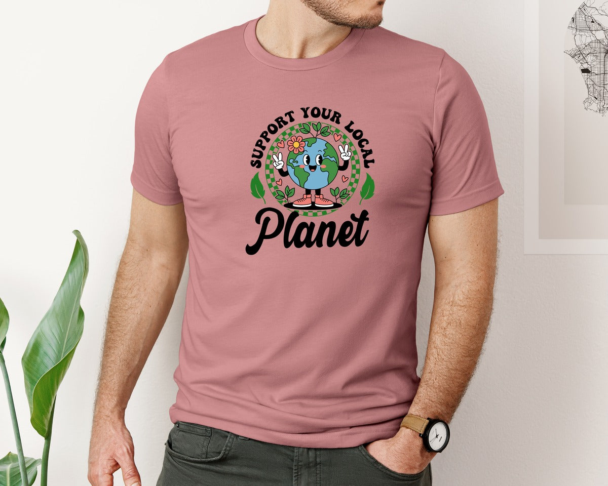 brand:Bella Canvas|color:Heather Mauve|Earth Day Support Your Local Planet 2 Graphic T-Shirt