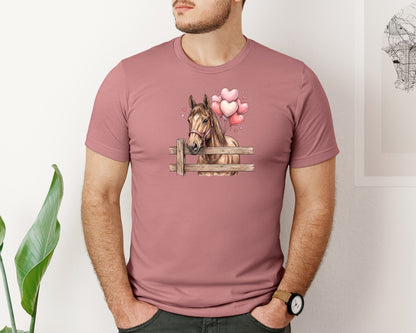 brand:Bella Canvas|color:Heather Mauve|Cute Valentine Horse Graphic T-Shirt