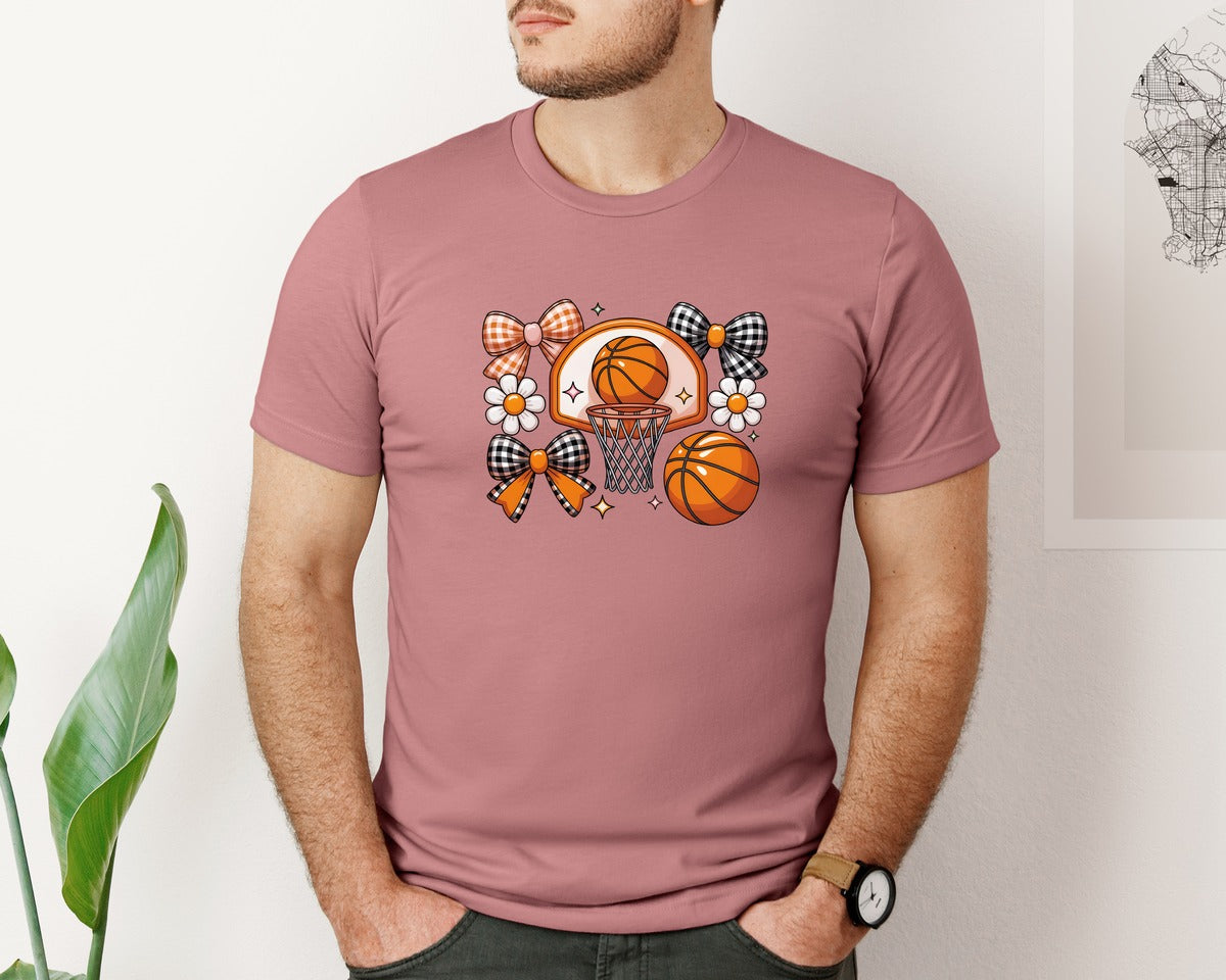 brand:Bella Canvas|color:Heather Mauve|Basketball Coquette Game Day Basket 2 Graphic T-Shirt