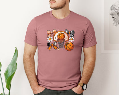 brand:Bella Canvas|color:Heather Mauve|Basketball Coquette Game Day Basket 2 Graphic T-Shirt