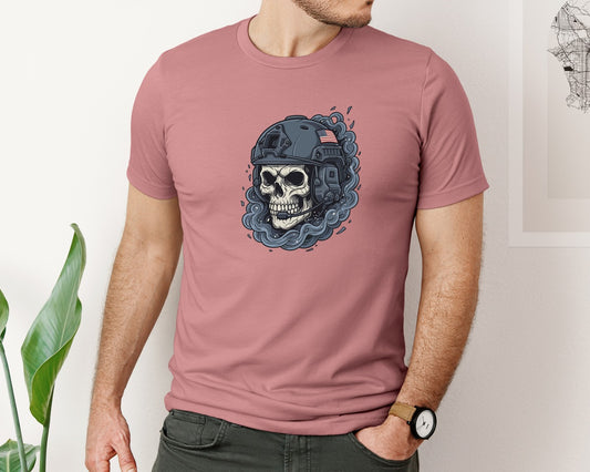 Skull Wearing A Tactical Helmet Art Graphic T-Shirt