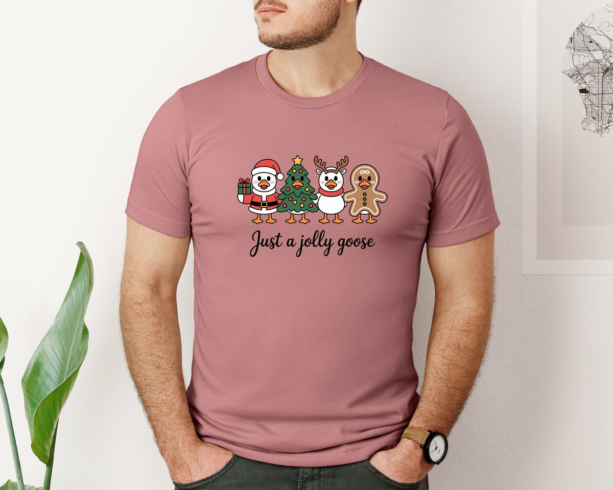 brand:Bella Canvas|color:Heather Mauve|Just A Jolly Goose Christmas Goose 15 Graphic T-Shirt