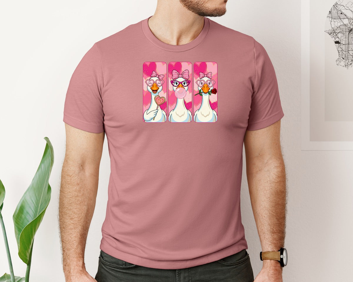 brand:Bella Canvas|color:Heather Mauve|Cute Valentine Goose Love Graphic T-Shirt