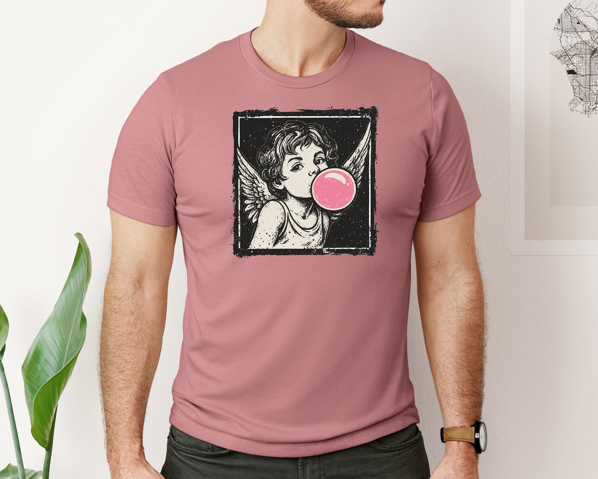 brand:Bella Canvas|color:Heather Mauve|Cupid Grunge Valentines Day Graphic T-Shirt