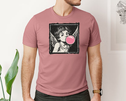 brand:Bella Canvas|color:Heather Mauve|Cupid Grunge Valentines Day Graphic T-Shirt