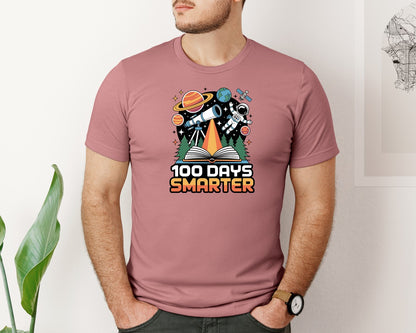 brand:Bella Canvas|color:Heather Mauve|Astronaut 100 Days Smarter Graphic T-Shirt