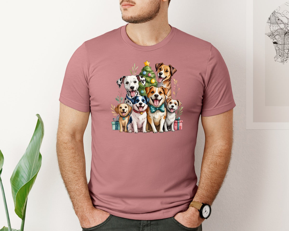 brand:Bella Canvas|color:Heather Mauve|Christmas Dogs Pet Lovers Graphic T-Shirt