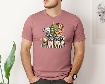 brand:Bella Canvas|color:Heather Mauve|Christmas Dogs Pet Lovers Graphic T-Shirt