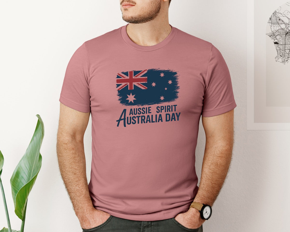 brand:Bella Canvas|color:Heather Mauve|Grunge Aussie Spirit Flag Design Graphic T-Shirt