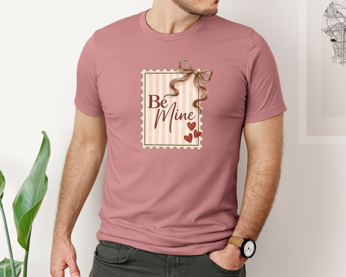 brand:Bella Canvas|color:Heather Mauve|Be Mine Valentine Tag Graphic T-Shirt