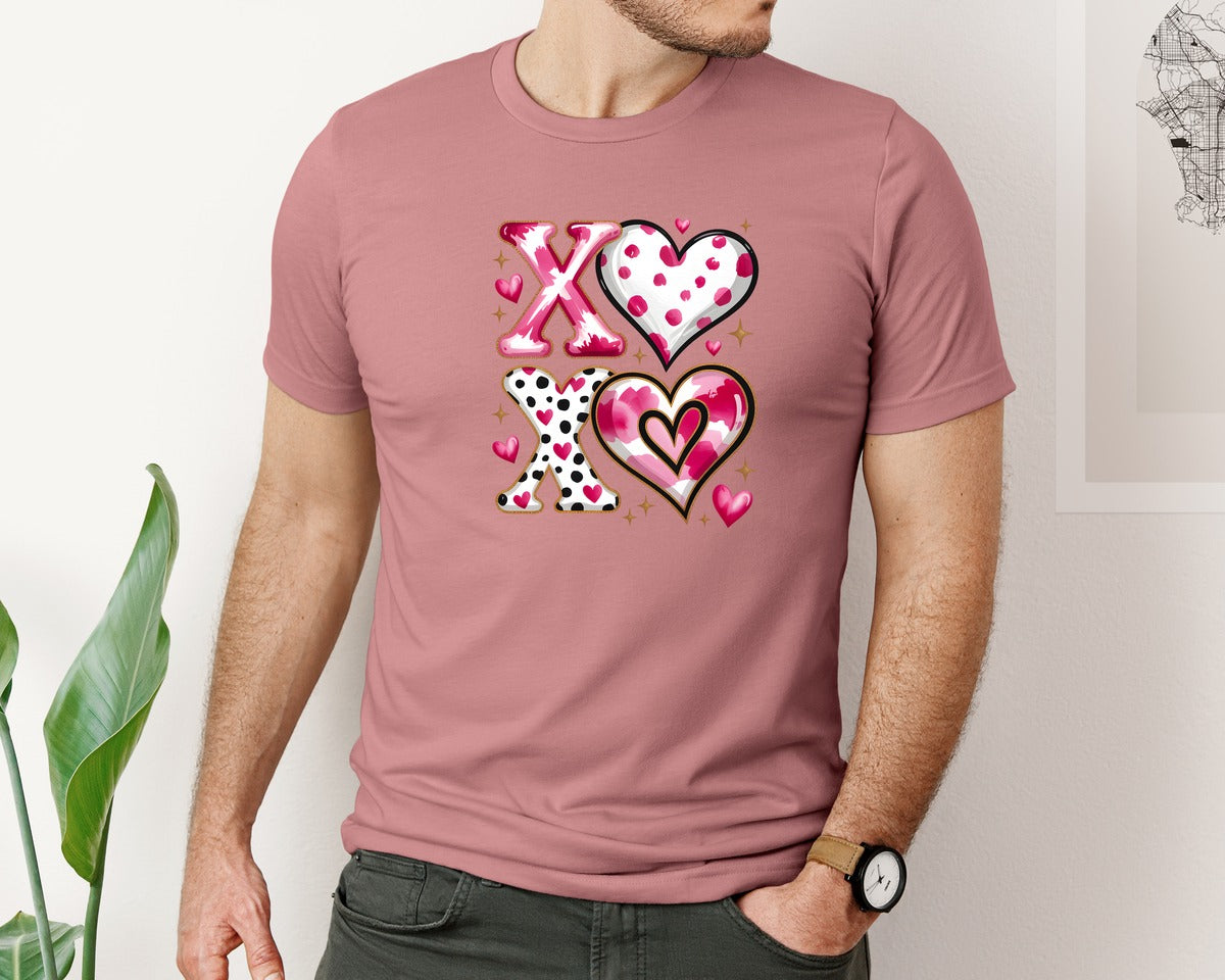 brand:Bella Canvas|color:Heather Mauve|Xoxo Valentine Day Heart Brushstroke 19 Graphic T-Shirt
