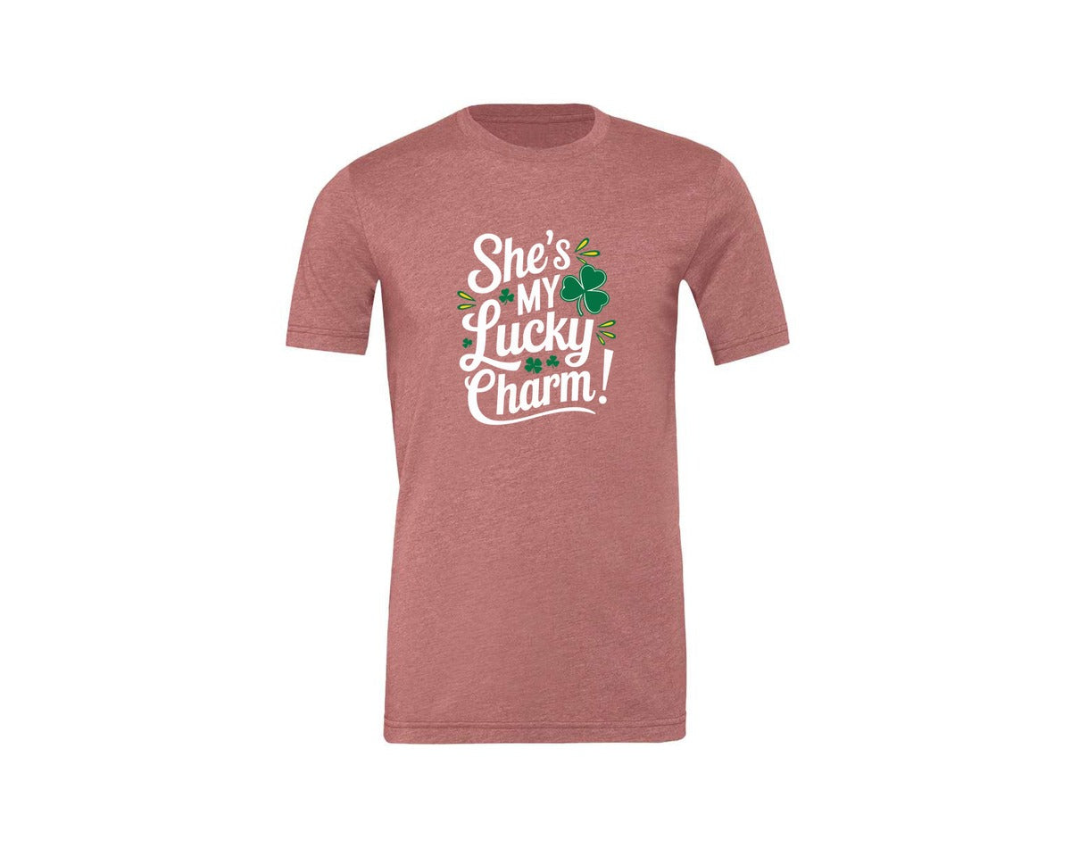 brand:Generic|color:Heather Mauve|Shes My Lucky Charm St Patricks Day 2 Graphic T-Shirt